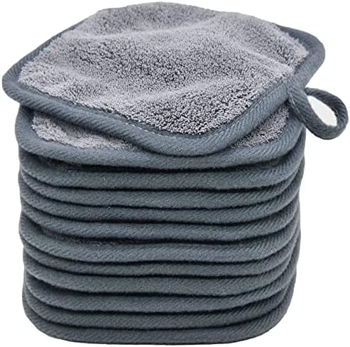 BloomSesame Makeup Remover Cloths for Face, Eye, Lips - Reusable Makeup Remover Pads Soft Microfiber Facial Cleansing Cloths 5 x 5 inch 12 Pack (Gray)