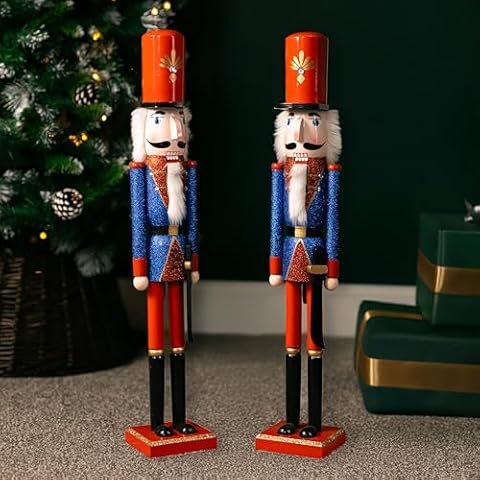 Marco Paul Pair of 70cm Blue Nutcracker Soldier Statue Hand-painted Christmas Decor Cover
