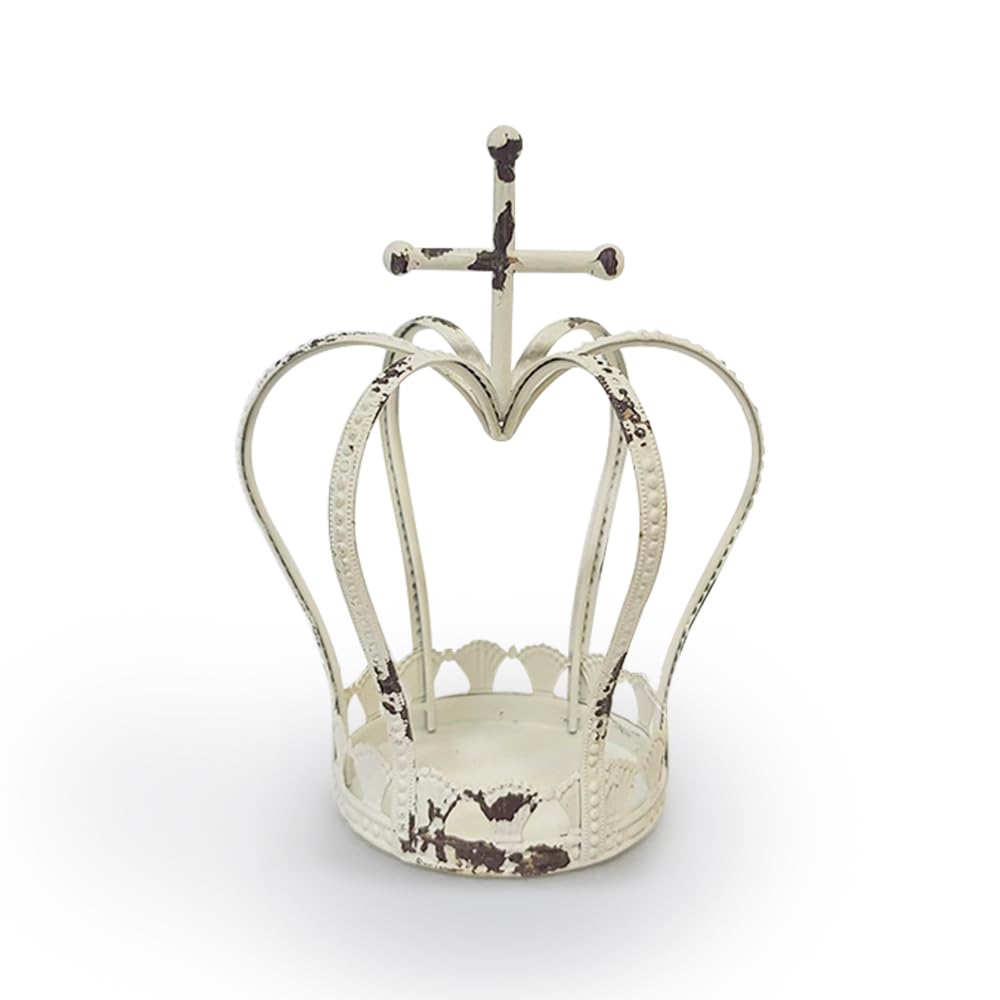 BOOMLATU Shabby Chic Crown Candle Holder Stand,Metal Tabletop Candlestick Ornament Crown Centerpieces for Tables Centerpiece Home Decor Wedding Part (White, Large)