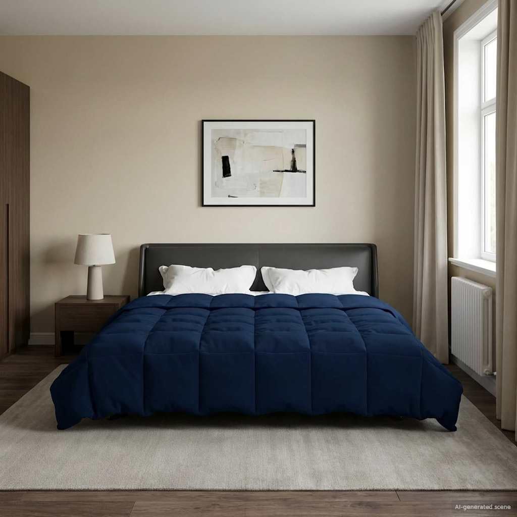Colcha de verano acolchada azul oscuro, microfibra, 200 x 220 cm, 1 manta para dormitorio, transpirable para dormir caliente