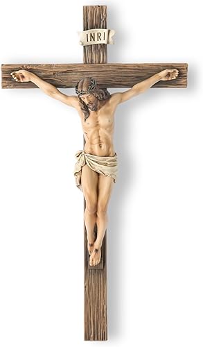 Crucifijo católico BC de pared, decoración inspiracional de Jesucristo, regalo devoto, 10 pulgadas de alto, escultura renacentista hecha a mano por