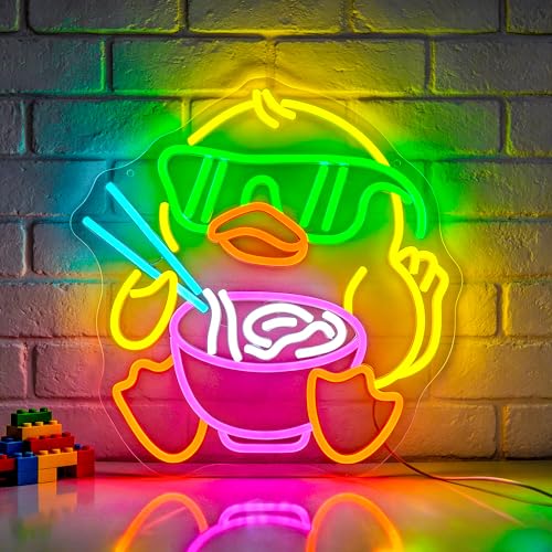 Image of Duck Ramen Neon Sign for Wall Decor Dimmable Ramen Led Neon Lights Cute Light Up Signs for Restaurant Room Gift Decoration USB Powered