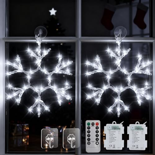 LED Weihnachtsdeko Fenster mit Fernbedienung, 2 Stück 60 LED...