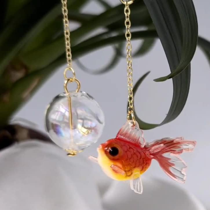 Funny Cute Asymmetry Goldfish Dangle Drop Earrings Lovely Acrylic Resin transparent Glass Ball Fish Earrings for Women2