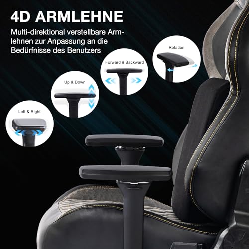 Fantasylab Gaming Stuhl 200KG Belastbarkeit Bürostuhl 200KG Verstellbare Armlehne 4D Gamer Stuhl...