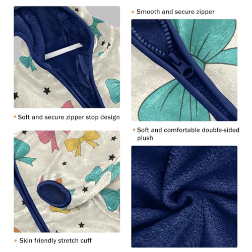 Colorful Bows on Star Background Toddler Fleece Jacket Girl Boys Hooded Fleece Jacket Coat Warm Outwear Zip-up 3-10T3