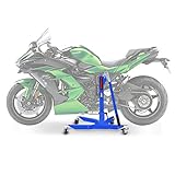 Moto lift para la elevación rápida y sin esfuerzo de la moto completa. Soporte extremadamente estable por cuatro pies, ajuste de la altura de cierre automático, cuatro ruedas dobles para las maniobras faciles incluso en espacios limitados - incluidos