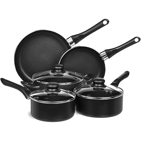 FLASHPRIX Bateria de Cocina de 8 piezas con Aluminio Antiadherente y Tapas de Cristal Cover