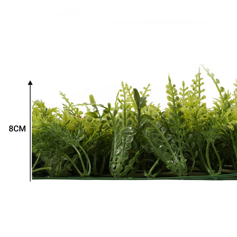 Image of Wall Grass (4 Pcs), Artificial Grass for Wall Decoration, Vertical Garden Artificial Mat, Artificial Grass Tiles for Balcony (Green and Red Flowers, 60cm x 40cm x 8cm, Pack of 4)