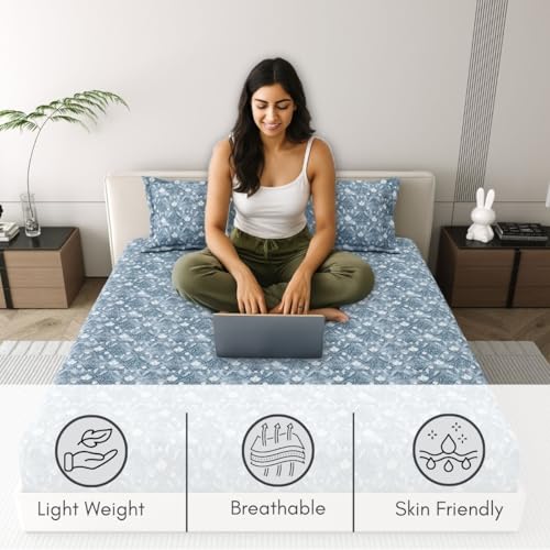 Image of Mafatlal 186 Tc Corsica Cotton Bedsheet King Size | 108 X 108 Inches | Moisture-Wicking Summer Bedding for Breathable Sleeping Comfort | 2 Pillow Covers | Serene Green
