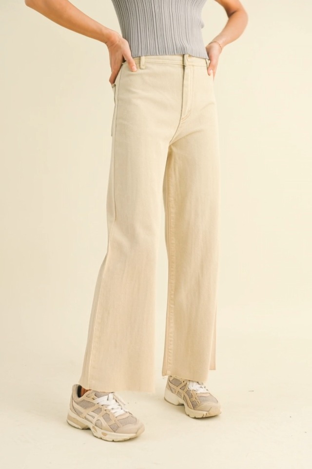 Miou Muse - High Rise Raw Hem Crop Wide Leg Pant - (29