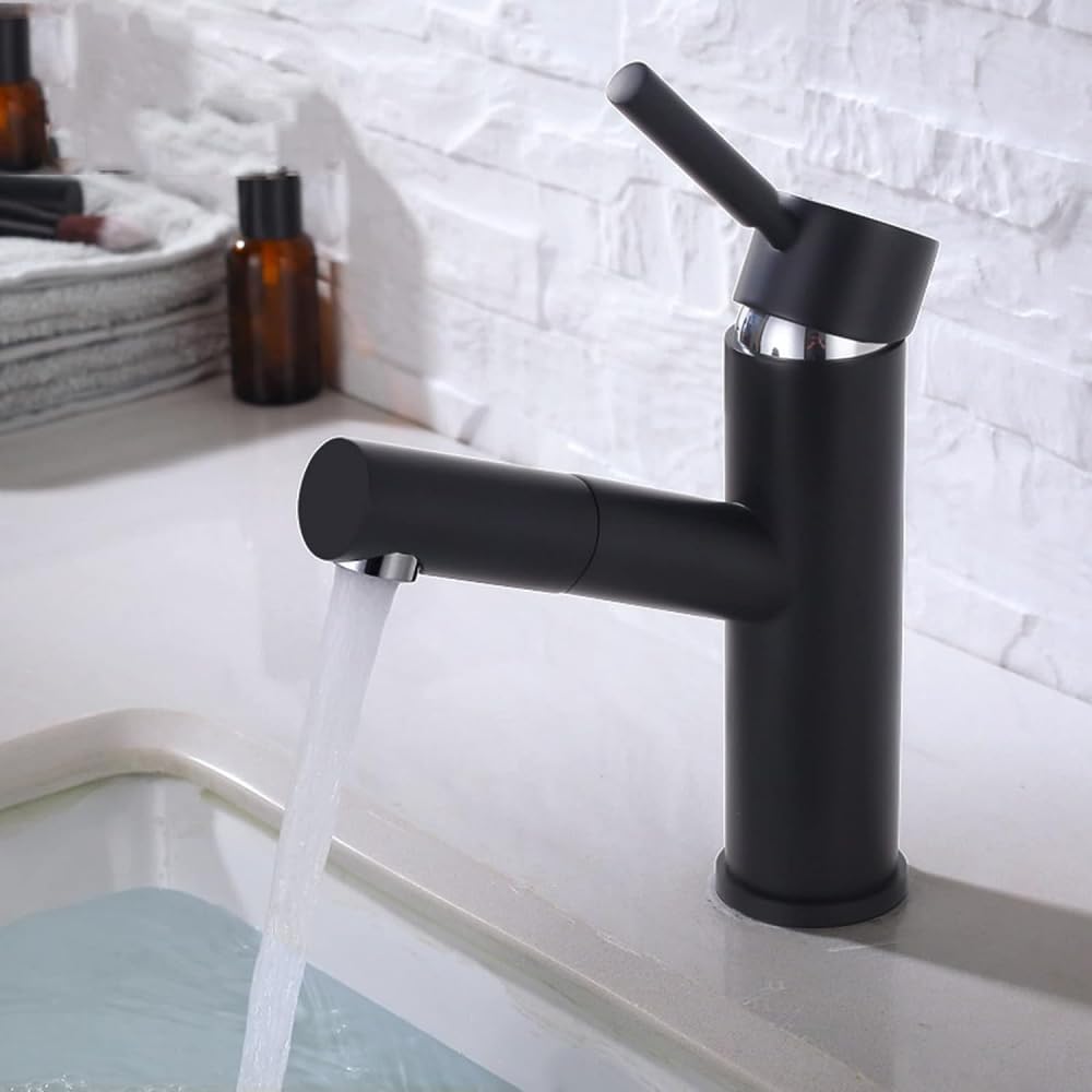 Robinet de salle de bain à tirette avec mitigeur monocommande chaud froid pour grand lavabo