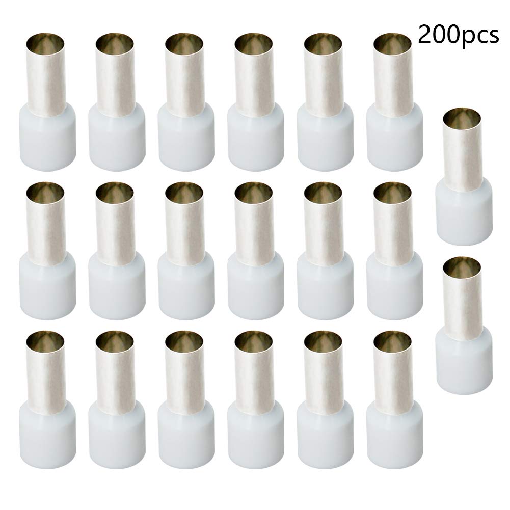 Fielect 200Pcs AWG4 Ferrule Crimper Plier Insulated Crimp Pin Terminal Cord End Terminals, Wire Ferrules Terminals, Wire Connector, Insulated Cord Pin End Terminal 25mm² White