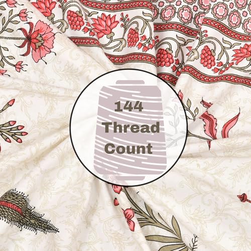 Image of Mafatlal 144 TC Jaipuri Cotton King Bedsheet | 90 x 108 Inches | Traditional Design | Smooth, Long-Lasting & Soft | 2 Pillow Covers | Pastel Pink