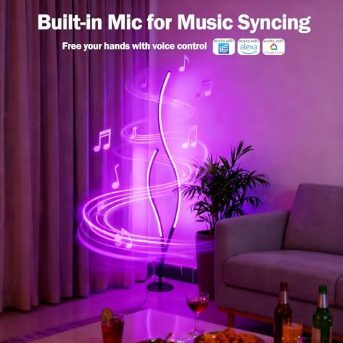 Image of DAYCENT RGBWIC Floor Lamps Modern Smart Corner Lamp with APP and Remote 1500 Lumen LED Lights with Music Sync, 16 Million DIY Colors, Scene Modes Ambience Light for Bedroom Living Room Black