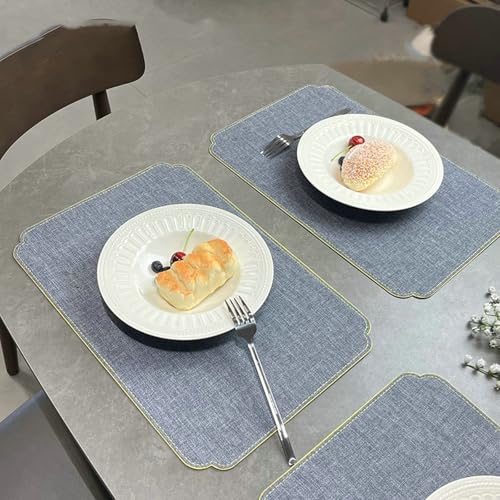 Set de table rectangulaire lot de 2 napperons impermeables bleu or - 4