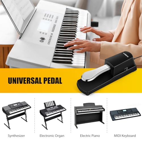 Linrax LP1 Keyboard Sustain Pedal, Universal Klavier Pedal mit Polaritätsschalter für E-Piano, E-Keyboard, MIDI Keyboard, Synthesizer, Piano-Fußpedal mit 6,35mm Stecker, 1,6m Kabel, Piano Zubehör