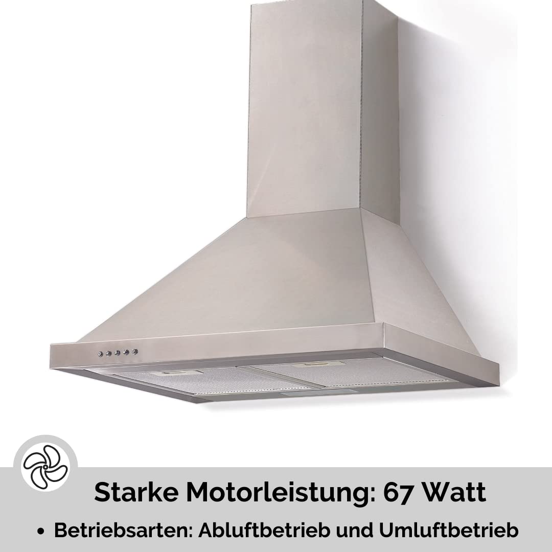 PKM 6090-2H Wandhaube, 60 cm breit, Umluftbetrieb, Abluftbetrieb, Fettfilter spülmaschinenfest, LED, 348 m³/h, edelstahl
