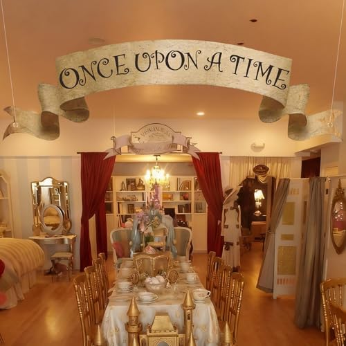 Preboun Once Upon a Time Banner Vintage Princess Magical Sign Fairy Tale Party Decor Ancient Castle Romantic Backdrop Banner Retro Hanging Wall Sign for Wedding Birthday Bridal Shower Party(Vintage)
