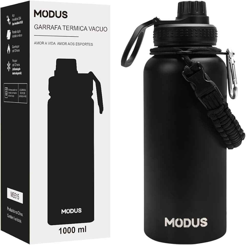MODUS Garrafa Térmica Esportiva De Aço Inoxidável Com Isolamento A Vácuo De 1000ML (Preto)