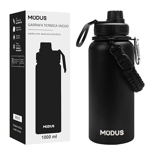 MODUS Garrafa Térmica Esportiva De Aço Inoxidável Com Isolamento A Vácuo De 1000ML (Preto)