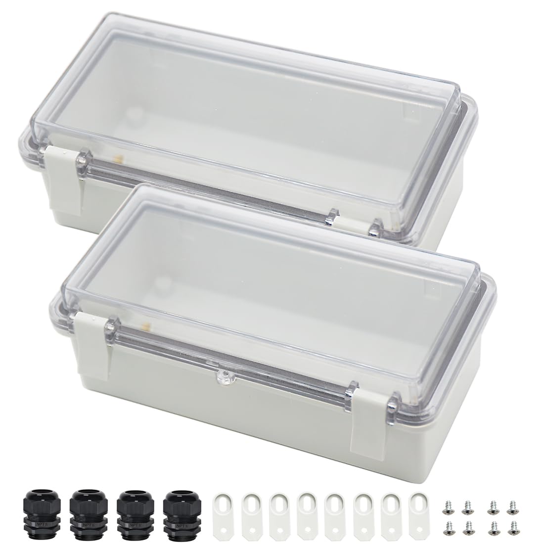 Zulkit Junction Box ABS Plastic Dustproof Waterproof IP65 Electrical Boxes Hinged Shell Outdoor Universal Project Enclosure Clear Cover with 2 Cable Glands 7.9 x 3.9 x 2.8 inch (200x100x70mm) — Amazon image 9