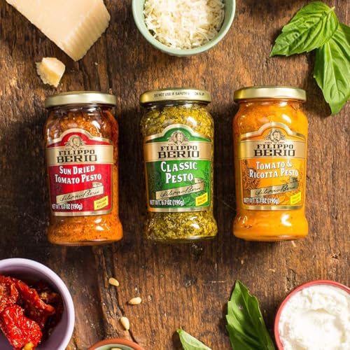 Image of Filippo Berio Sun Dried Tomato Pesto Vegan • Dairy Free • Plant Based • Gluten Free, 6.7 oz ℮ 190 g, 18 Pack