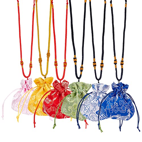 NBEADS 12 Bolsas de joyería de Brocado con Cuerda, 6 Colores Bolsas Bordadas con Cordones Bolsas de Seda China con cordón para Joyas, Regalos de Boda, Fiesta Cover