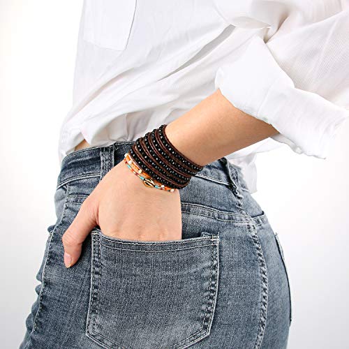 Image of C.QUAN CHI Natural Crystal Bead Bracelet Leather Wrap Bracelet 5 Wrap Stackable Braid Bracelet Bangle Jewelry Birthday Gifts