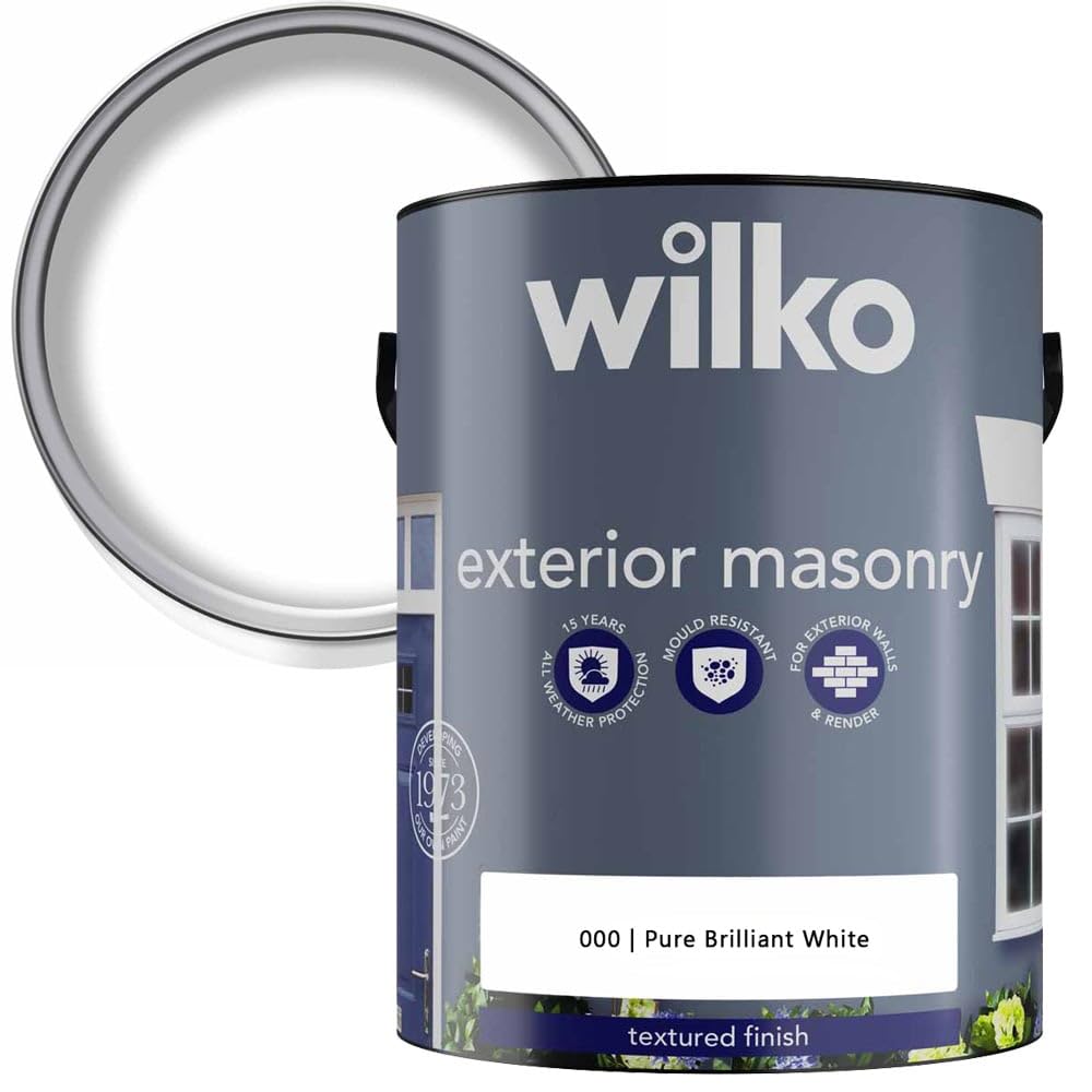 wilko Textured Masonry Paint 5L, Pure Brilliant White, Premium Quality Outdoor Paint