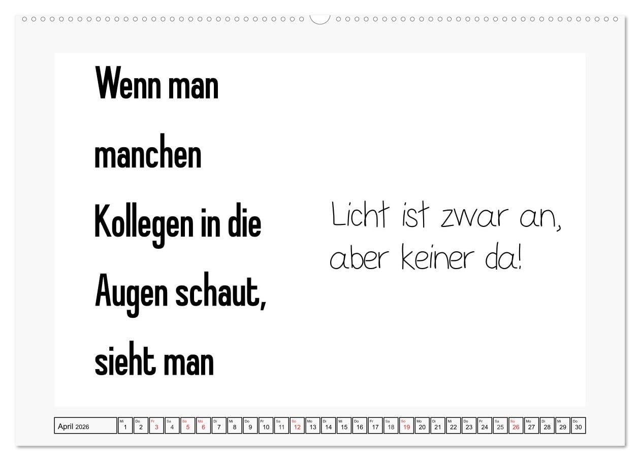 Typo-Kalender für das Büro. Sarkasmus und fiese Sprüche (Wandkalender 2026 DIN A2 quer), CALVENDO Monatskalender: Trendiger Sprüchekalender für den Arbeitsplatz (CALVENDO Spass)