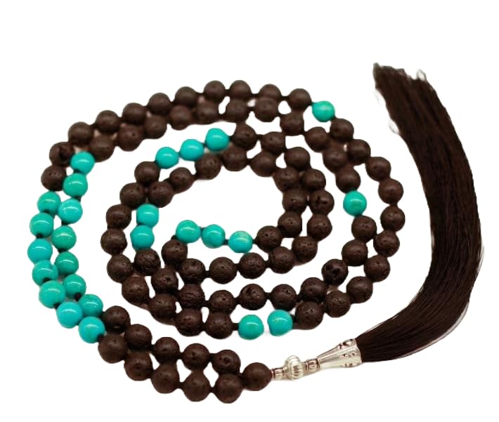 Cuentas Mala de piedra turquesa y lava, collar 108 Mala, nudo, collar WWG, joyería de yoga, cuentas de meditación, joyería espiritual, joyería bohemia, 34inch, Gema