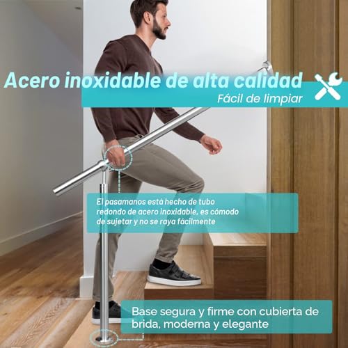 Barandilla de entrada de 100 cm Randaco: pasamanos de acero inoxidable ajustable exterior interior 8