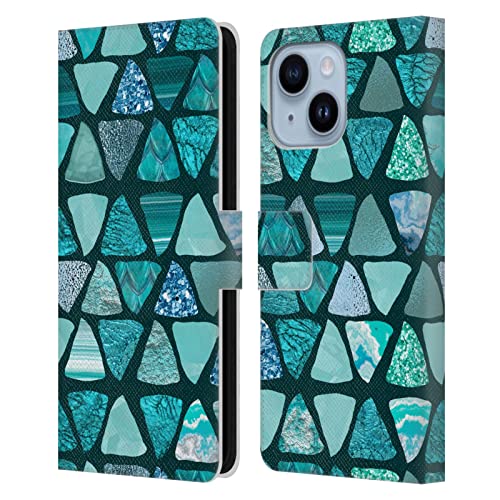 Étui portefeuille cuir iPhone 14 Plus LebensArt Triangle Sarcelle protection clapet