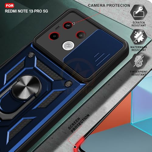 Image of Armor Bumper Back Cover Case for REDMI Note 13 PRO 5G | Rotating Camera Cover, Ring Holder & Kickstand | Heavy Duty & 360 Degree Protection REDMI Note 13 PRO 5G Back Cover (Blue)