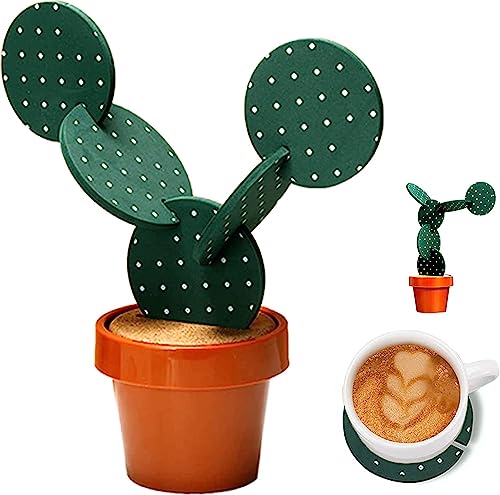 Opiniones de Posavasos los preferidos por los clientes. 48 Timotech Juego de Posavasos Absorbente de Cactus para Bebidas de 6 Piezas, Divertidos Posavasos con Soporte de Maceta para Decoración de Hogar, Bar y Oficina en casa