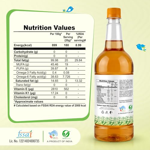 Image of Natureland Organics White Sesame /Til Oil 1ltr - Cold Pressed