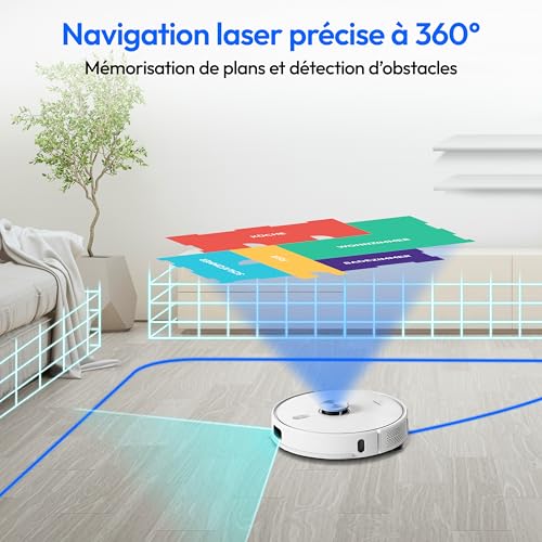MEDION X41 SW+ Robot Aspirateur Laveur avec station de Vidage 200 min Aspiration Puissante de 8000 Pa Navigation Laser - vue 7