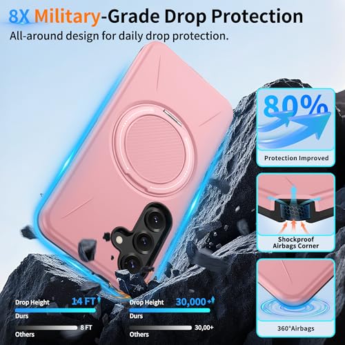 Gritup for Samsung Galaxy S25 Case [Compatible with MagSafe Accessories]:2 Pcs HD Screen Protectors,Built-in Kickstand,Dual Layer Shockproof,Camera Guard,Velvet Touch,S25-Pink - image 4