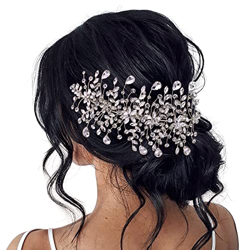 GAODESI Wedding Headband Bridal Hair Pieces Silver Rhinestone Hair Side Comb Hair Accessories for Womensï¼Leftï¼