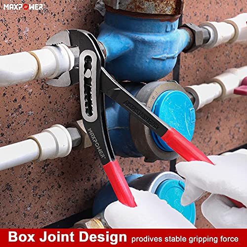 Image of MAXPOWER 3Pcs Water Pump Pliers, 40% Wider Opening Plumbing Pliers Curved Jaw Quick Adjustment Pliers Set
