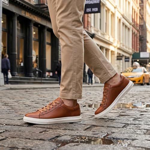 Image of Arkbird Casual Sneakers, Breathable Lace-Up Leather Walking Shoes Comfortable Fashion Sneakers for Men Daily Work