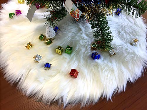 S_SSOY Ivory Faux Fur Christmas Tree Skirt Luxury Xmas Tree Skirts for Party Ornaments Decoration (19.6inches)