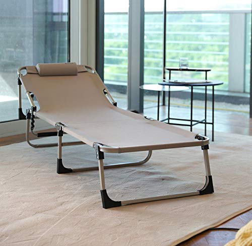 KINGBO Folding Portable Patio Chaise Lounges, Nap Bed, Lawn Recliner, Reclining Patio Lounger Chair, Sunbathing Chair with Headrest for Indoor & Outdoor (Oxford)
