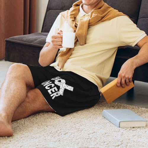 Fuck Cancer with Ribbon for Awareness Pajama Shorts for Men, Men's Pajama Bottoms, Sleepwear for Summer3