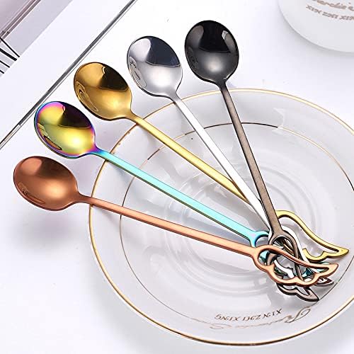 Flatware Silverware Set, 1/4/6/8 Pieces 304 Stainless Steel Feather Coffee Spoon Creative Cartoon Wings Stirring Spoon Dessert Spoon, Cutlery Set (Color : Black, Size : 8Pcs)