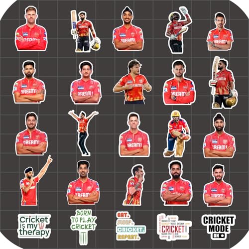 Image of Punjab PBKS Stickers - Pack of 25 | Waterproof Vinyl PBKS Cricket Stickers for Laptop, Phone, Water Bottle, Bike, Car, Notebook | Self Adhesive Glossy Sticker Pack 2026