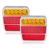 AOJO 2 Stück 12 V Universell LED Rückleuchten Anhänger mit E-Prüfzeichen, 5 Funktionen: Bremse, Position, Blinker, Kennzeichenbeleuchtung, Reflektor
