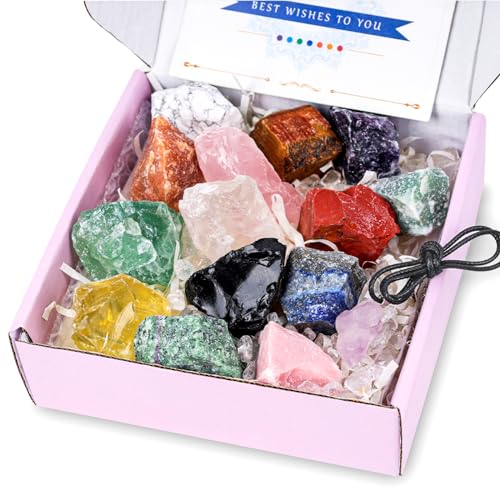 JOHOUSE 16PCS Crystals and Healing Stones, Crystals for Healing Raw Chakra Stones Set for Meditation, Crystal Rituals, Reiki Healing, Energy Work and Therapy, and Home Decor