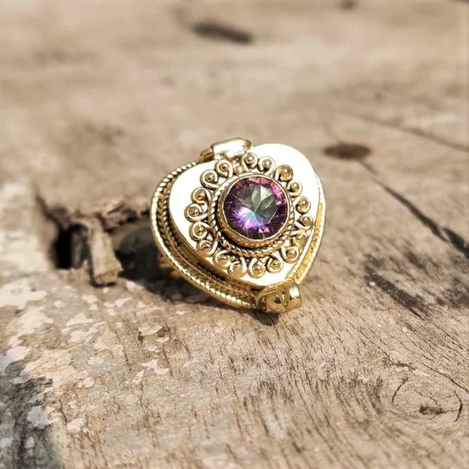 Mystic Topaz Ring Poison Box Ring Heart Design Ring Gold Plated Ring Pillbox Ring Expensive Gift Ring Locket Ring Mystic Ring Secret Ring Love Message Ring Golden Heart Design Poisoner Ring